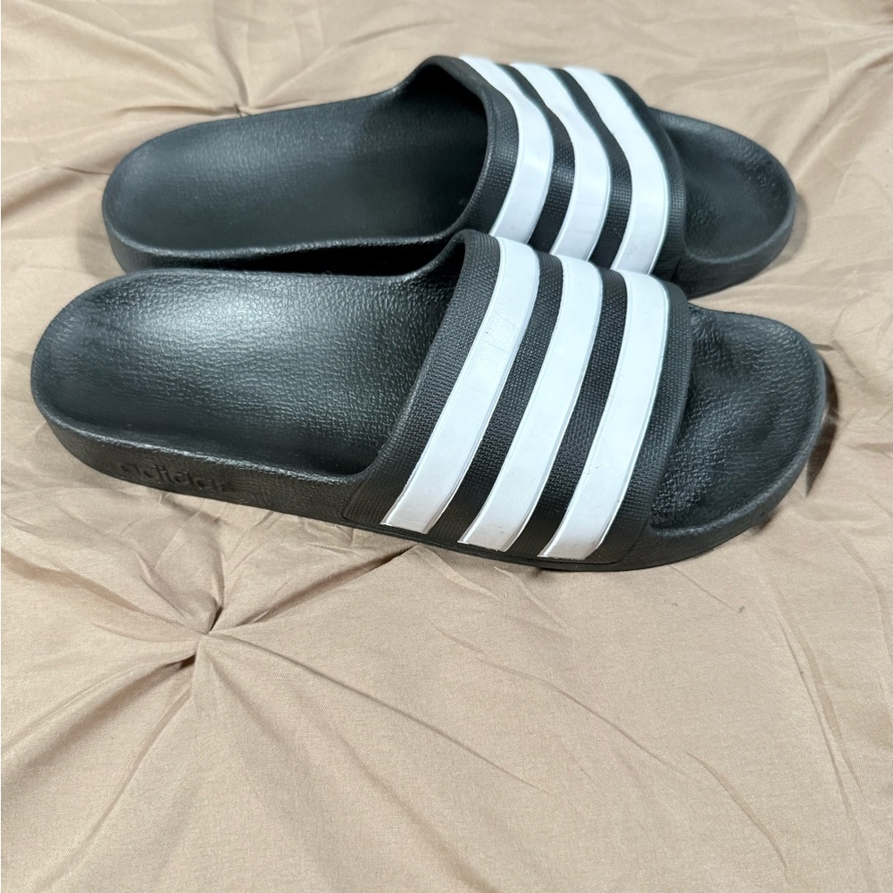 adidas Black and White Adilette Slide Sandals - Picture 2 of 4